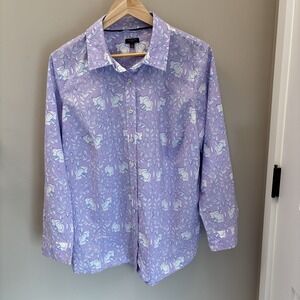Talbots 100% Cotton Pastel Floral Lightweight Long Sleeve Button Up Blouse Sz 1X